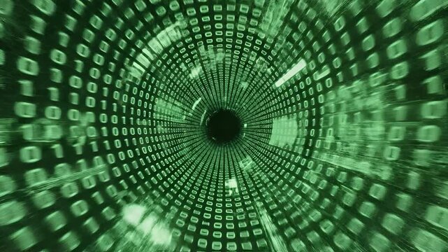 Abstract Green Binary Code Tunnel Digital Data Flow Animation 2.