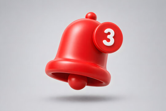 3D bell icon with numeric badge indicating unread notifications. Ideal for message counts, alerts, and app activity indicators in user interfaces.