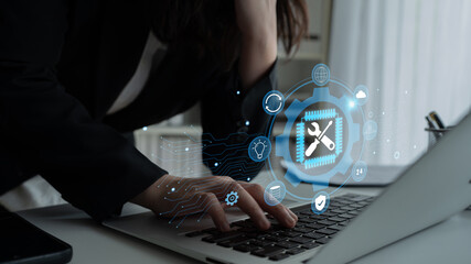 Plakat Global IT support and technical maintenance services. Providing solutions for system maintenance, ensuring business continuity with reliable 24 7 IT support. Motif