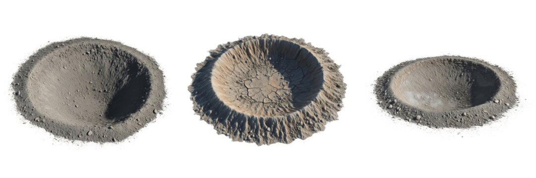 Large Impact Crater in Earth Isolated on White Background for Space Science Geology Research and Landscape Background Concept