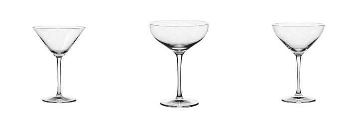 Elegant Empty Coupe Cocktail Glass or Champagne Saucer Isolated on White Background for Bar Menu Drinks Photography Party Celebration and Luxury Lifestyle © JFK KOO!