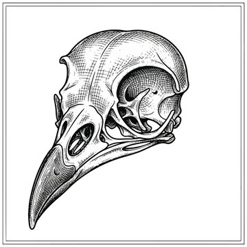 Detailed illustration of bird skull.