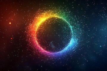 Fototapeta premium Vibrant spiral galaxy with colorful cosmic dust clouds in deep space