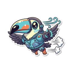Naklejka premium Cartoon Toucan Wearing Space Suit.