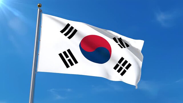 South Korean flag waving outdoors.