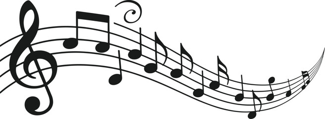 Simple vector illustration of musical notes and a treble clef on a white background in a clean classical style © Kumot Roy
