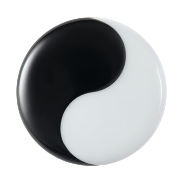 A perfectly balanced three-dimensional glossy black and white yin yang symbol, intricately rendered to represent cosmic harmony and duality in traditional Chinese philosophy&nbsp;