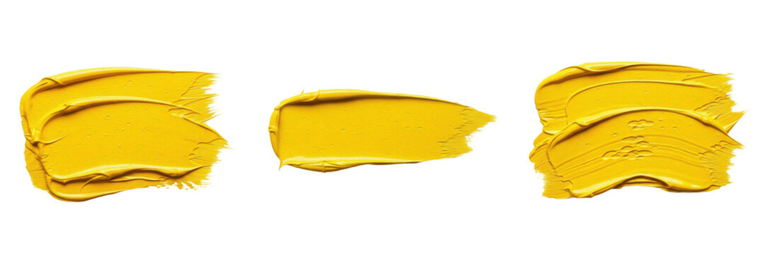 Vibrant Yellow Acrylic Paint Stroke Isolated on White Background Artistic Brush Smear Texture Realistic 3D Render High Quality Transparent PNG Graphic Design Element