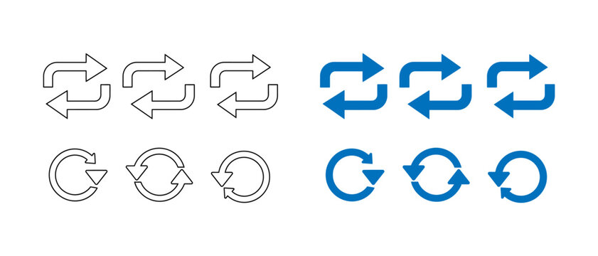 Collection of circular arrows and abstract patterns in blue and black