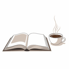 Naklejka premium Open book and coffee cup illustration on white background