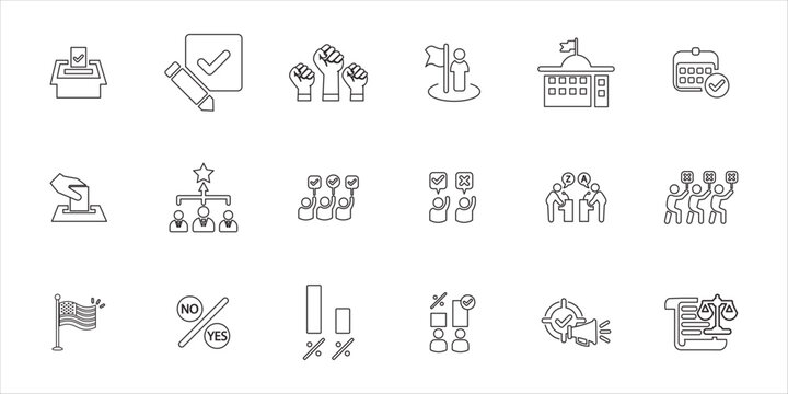 election icon set. election, vote, democracy, government and more. simple line vector