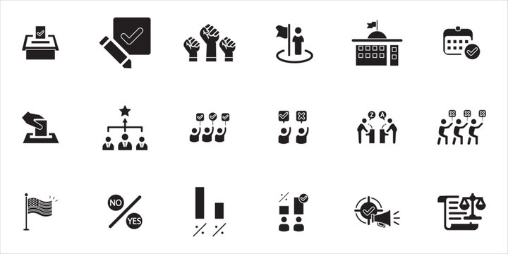 election icon set. election, ballot, vote, democracy, government and more. simple solid vector