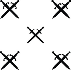 Obraz premium Minimalist black crossed sword silhouettes set isolated on checkered background.
