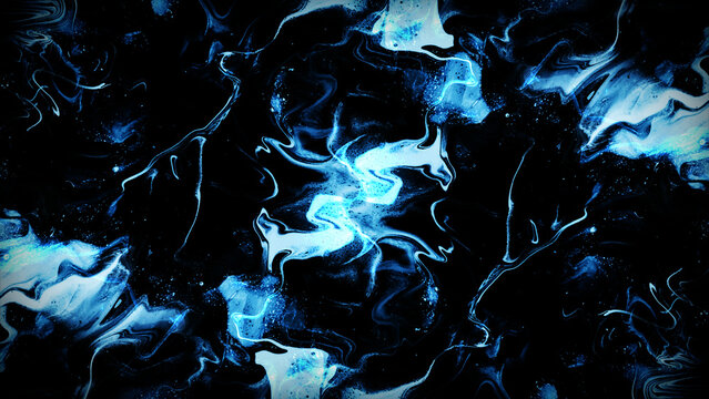 Abstract red and orange fire flames with blue smoke swirling on a dark black background to create a hot artistic blaze of burning heat and danger