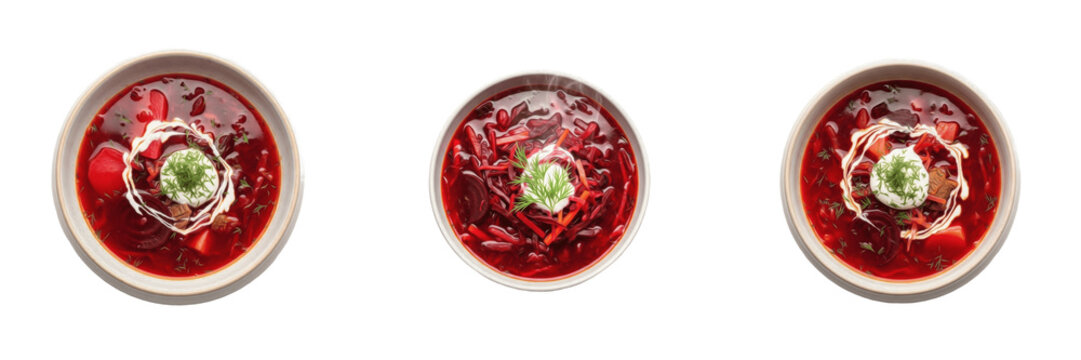 Bowl of Red Beet Soup Borscht with Sour Cream Isolated on White Background Healthy Vegetable Meal Liquid Food Realistic 3D Render High Resolution Transparent PNG Graphic Design Element