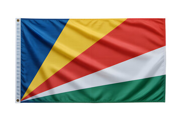 Fototapeta premium Vibrant Seychelles flag waving, a symbol of national pride, identity, and colorful island spirit for travel, tourism, and global events