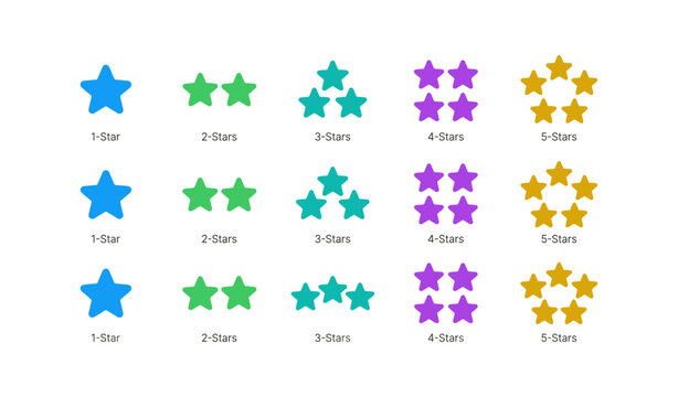 Multiple star rating icons showing one to five stars on white