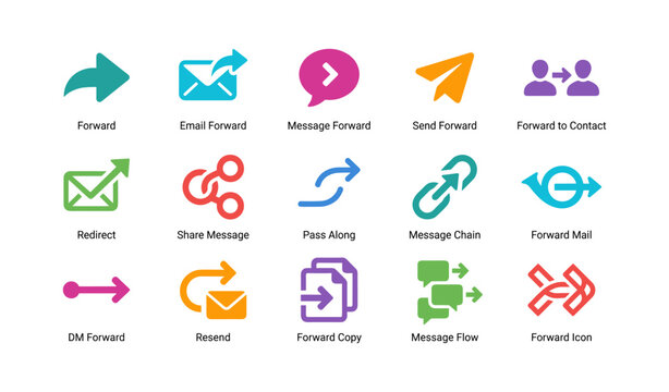 Forward and sharing icons arranged in rows on white background
