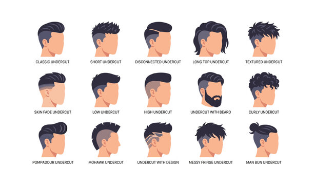 Men undercut hairstyle illustrations displayed on white background