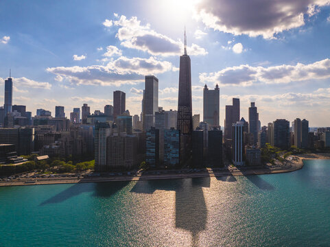  Aerial Drone View of John Hancock Center and Lake Michigan on a Sunny Spring Afternoon in Downtown Chicago &ndash; April 23, 2026&rdquo;
