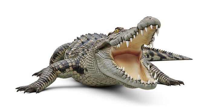 Aggressive crocodile displaying teeth and scales