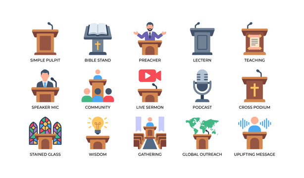 Church pulpit and worship icons arranged in grid layout