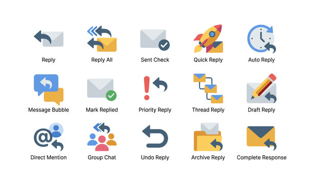 Email and reply icons arranged in grid on white background