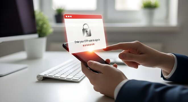 Two-Factor Authentication OTP Code Login Screen on Smartphone for Secure Digital Identity and Cybersecurity Protection