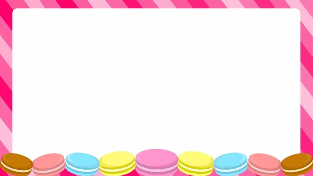 Colorful macaron cookies frame background. Macaron frame with copy space. Dessert french macaron border template. Rectangle frame with colorful macaron decoration