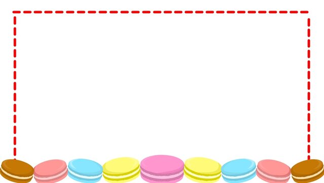 Colorful macaron cookies frame background. Macaron frame with copy space. Dessert french macaron border template. Rectangle frame with colorful macaron decoration
