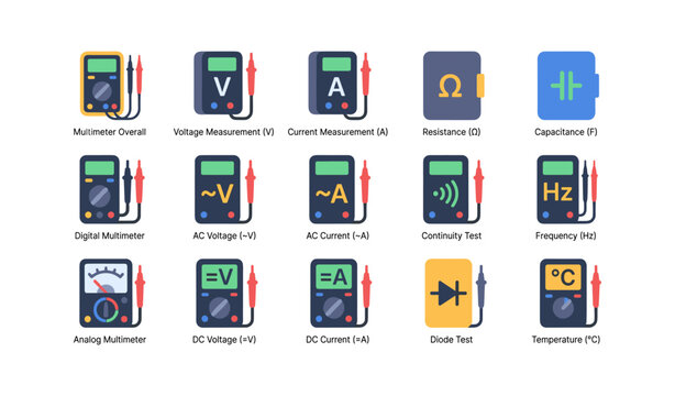 Multimeter devices showing measurement modes on white background