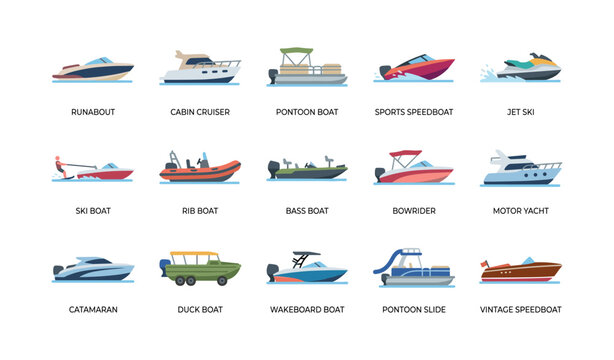 Various boat icons showing types like yacht speedboat and pontoon