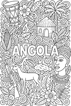 Angola hand drawn vector illustration doodle art line art coloring page for kids