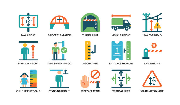 Height and clearance icons showing measurement and limit symbols