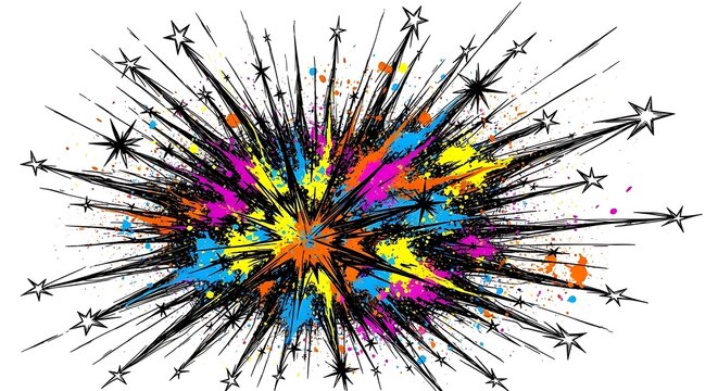 "Abstract Universe Explosion &ndash; Raw Neo-Expressionist Art on White Background"