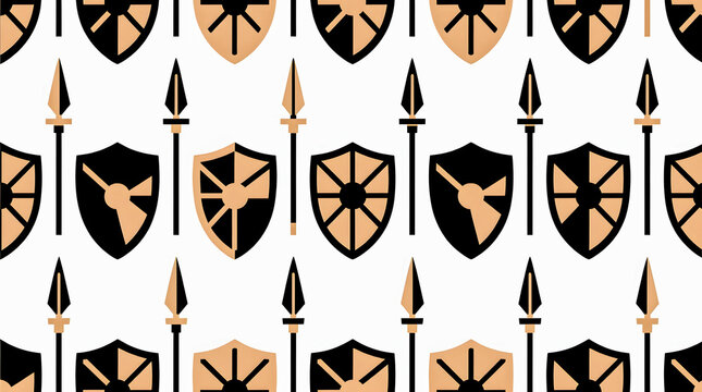 Modern tribal repeat pattern featuring stylized ethnic warrior symbols in a print-ready vector style.