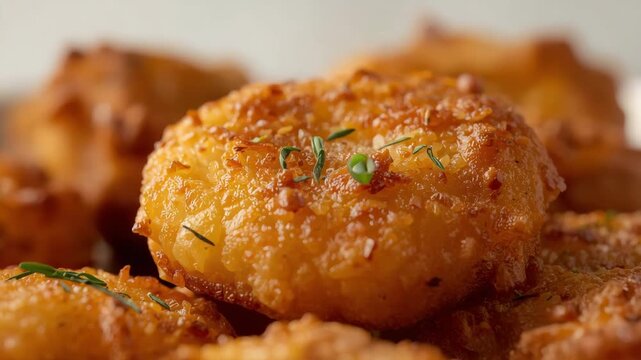 Crispy golden potato croquette topped with parmesan and herb garnish for warm savory comfort