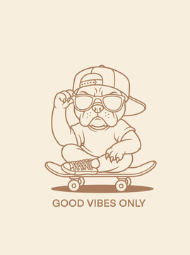 Pug Wearing Sunglasses and Baseball Cap.