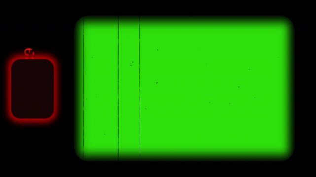 Old 8mm film look overlay with Red Stroke sprocket hole and damage on green screen. Retro cinematic - Vintage film frame overlay with animated scratches, dirt and dust