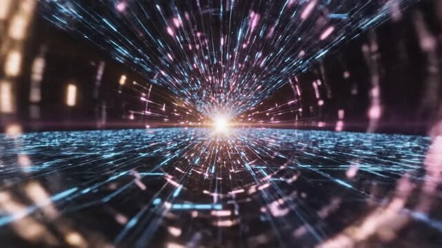 Digital Pathway to the Light: An entrancing digital tunnel of light and color, symbolizing the infinite possibilities of technology and the digital age.