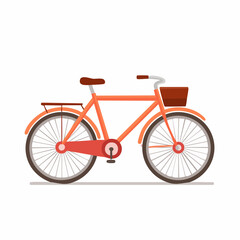 Fototapeta premium Cartoon-style orange bicycle with basket and seat for cycling, recreation, and transportation.