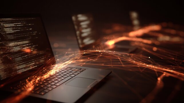 Laptops with data lines in dark environment