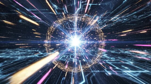 Quantum Nexus: Explore a mesmerizing journey through a luminous sphere of interconnected pathways, symbolizing the intricacies of innovation and the boundless realm of scientific advancement.