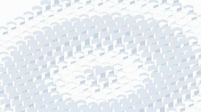Minimalist white 3D cubes moving in a grid pattern to create a clean corporate and technological background