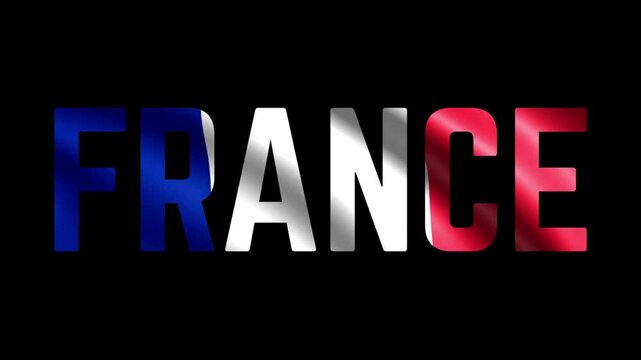 Animated letters of France, with France waving flag background.