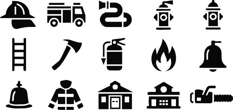firefighter vector collection emergency tools helmet truck hydrant