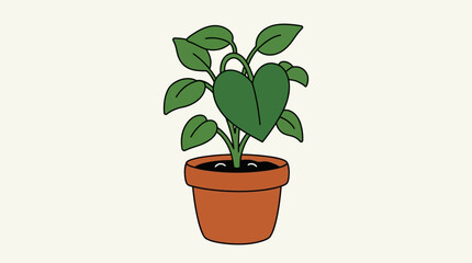 Fototapeta premium A potted plant sits indoors with green leaves and brown pot.