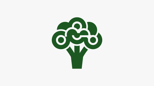 A stylized green broccoli icon with white details on a plain background