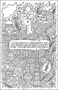 Afghanistan hand drawn vector illustration doodle art line art coloring page for kids