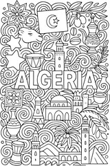 Obraz premium Algeria hand drawn vector illustration doodle art line art coloring page for kids
